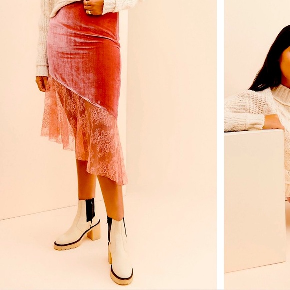 FREE PEOPLE VELVET MY LACEY SKIRT CANYON ARROYO - Picture 2 of 13